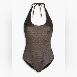 LISA MARIE FERNANDEZ
Cotton-blend lamé halterneck swimsuit